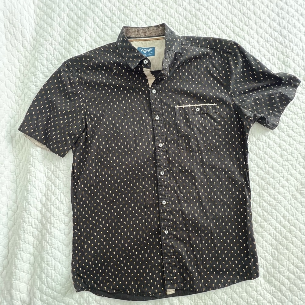 Black Casual Button Down Shirt with Polka Dot Pattern